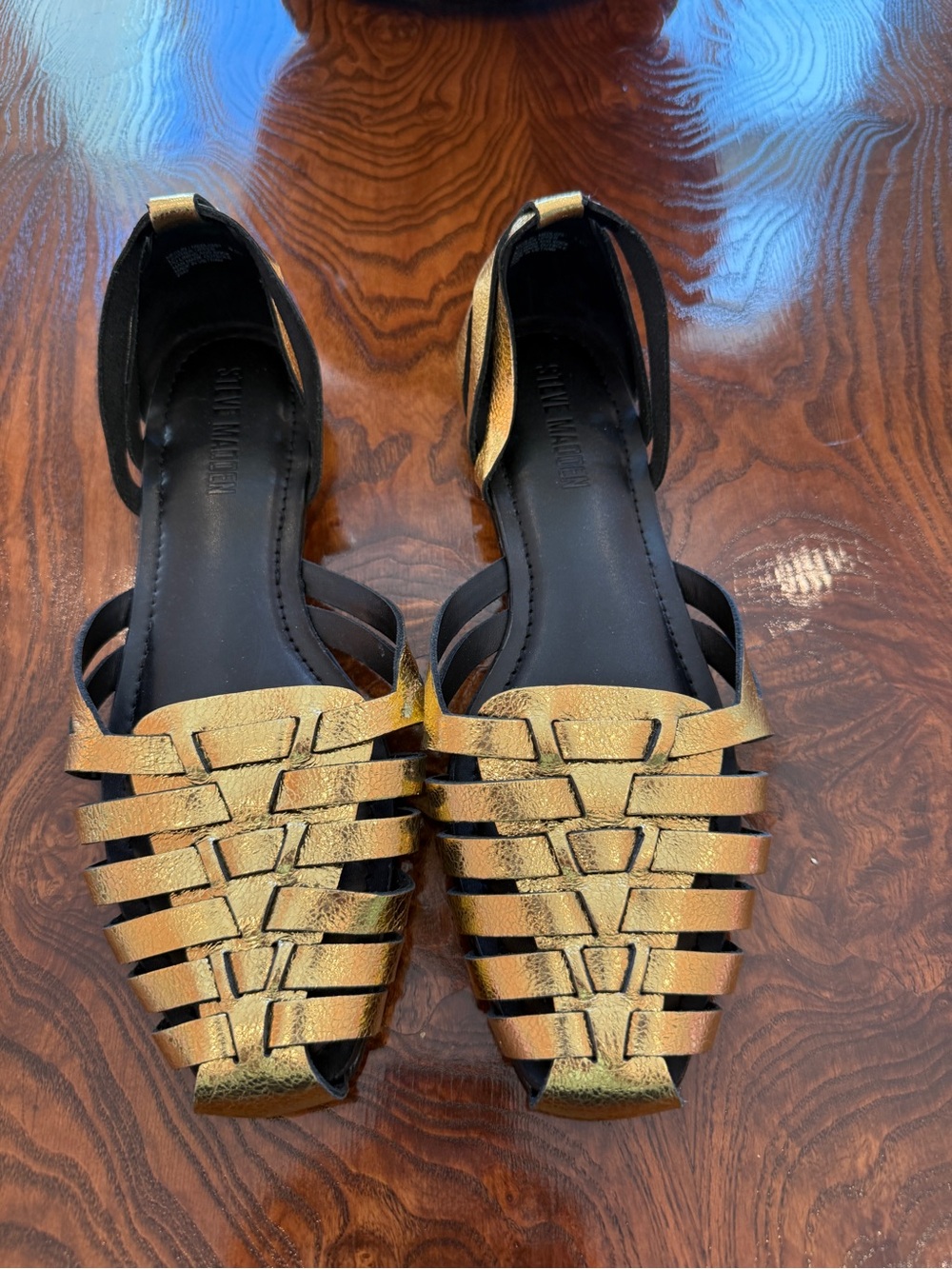 Steve Madden Metallic Gold Woven Flat Sandals